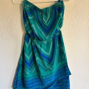Express Strapless Dress in Teal and Blue